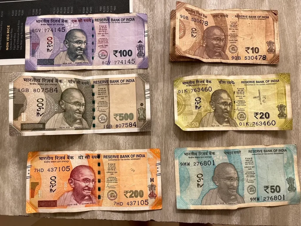 両替したインドの通貨（ルピー）